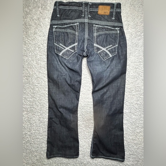 BKE Denim Jeans Mens 29 Short Fulton Button Fly Dark Embroidered Big Stitch - Picture 4 of 6